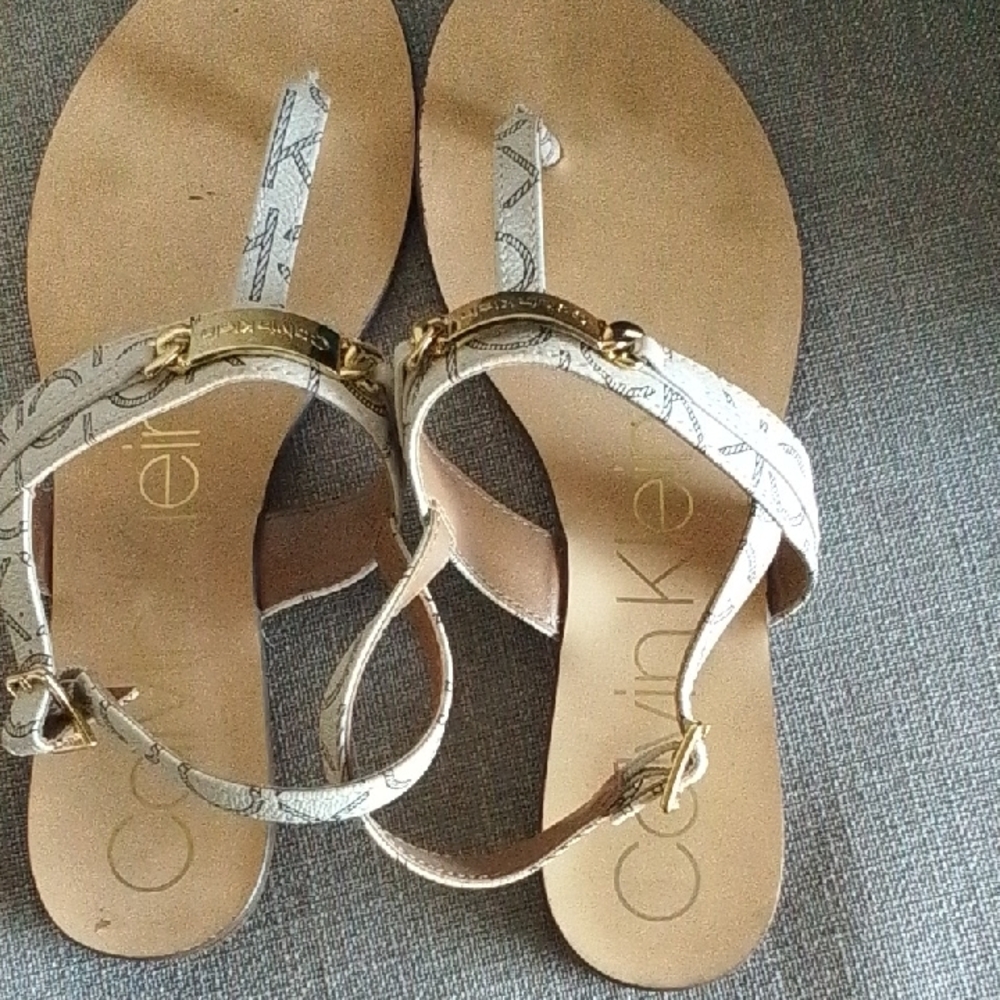 Calvin Klein Tan and Gold Sandals